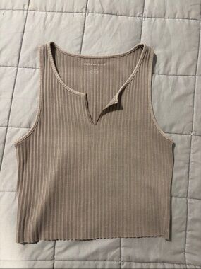 American Eagle Outfitters Ribbed Notch Tank in Taupe Beige